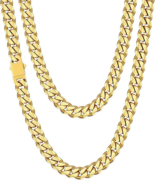 Fiusem 3.5mm Cuban Link Chains for Men, Silver Tone/Black/14K Gold Plated Stainless Steel Necklace Chain, Mens Necklace 16, 18, 20, 22, 24, 26, 28 Inch