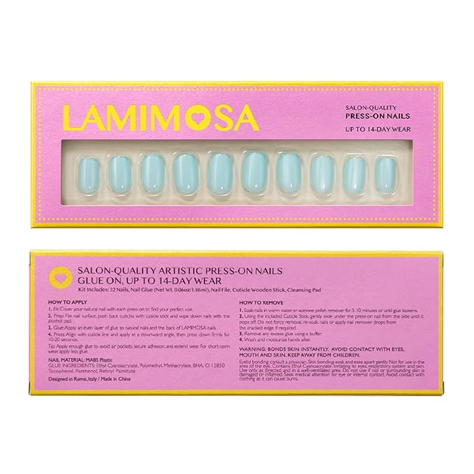 LAMIMOSA 32Pcs Cat Eye Press On Nails Short Square, Blue Nail Kit, Soft Gel Fake Nails in 16 Sizes, Reusable Glue on Nails, AQUAMARINE QUARTZ