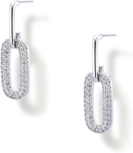 OZEL 14K Gold & Silver Plated Paperclip Chain Earrings with Cubic Zirconia – Dangle, Hoop, Huggie, Stud Styles – Women’s Fashion Jewelry Gift