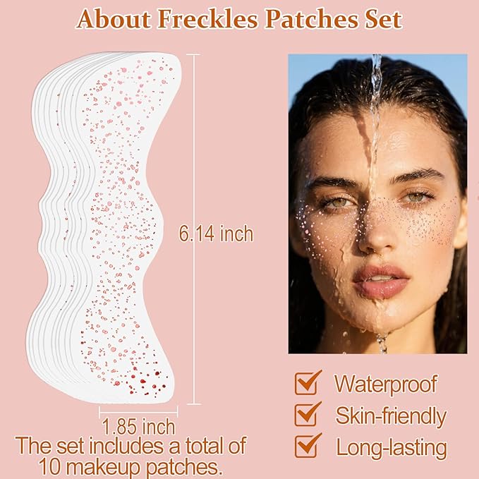 Boko 10Pcs Face Glitter Freckles, Gold Freckle Temporary Tattoos for Girl Women Freckle Makeup, Waterproof Metallic Glitter Makeup Patches for Festival Concert Party Rave Accessories