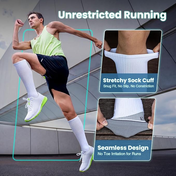 Rahhint Coolmax 20-30 mmHg Compression Running Socks, Long Distance Anti Blister Cushion Moisture Wicking Tall Athletic Socks