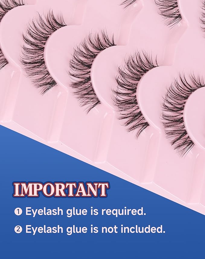 Short Lashes Natural Look Everyday Wispy Eyelashes Clear Band Flared Strip Eyelash Soft Lash Fluffy Pack 7 Pairs C22
