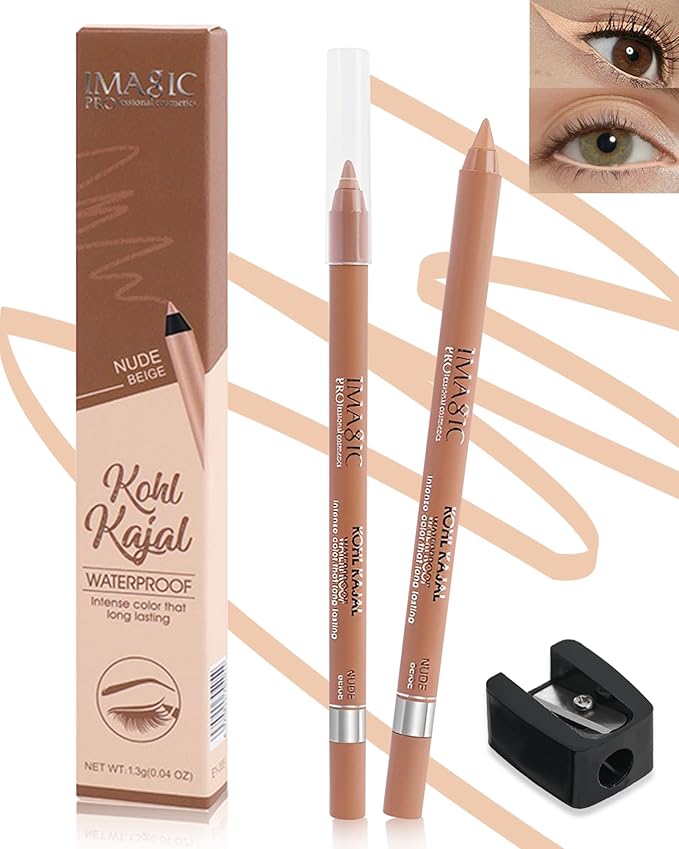 Nude Beige Water Line Gel Eyeliner Pencil-1Pcs Waterproof Smudge-Proof Cream Eye Liner Waterline Brightener Pen,Smooth Easy-to-Sharpen Pencil with Sharpener,Longlasting Eye Makeup Gift for Older Women