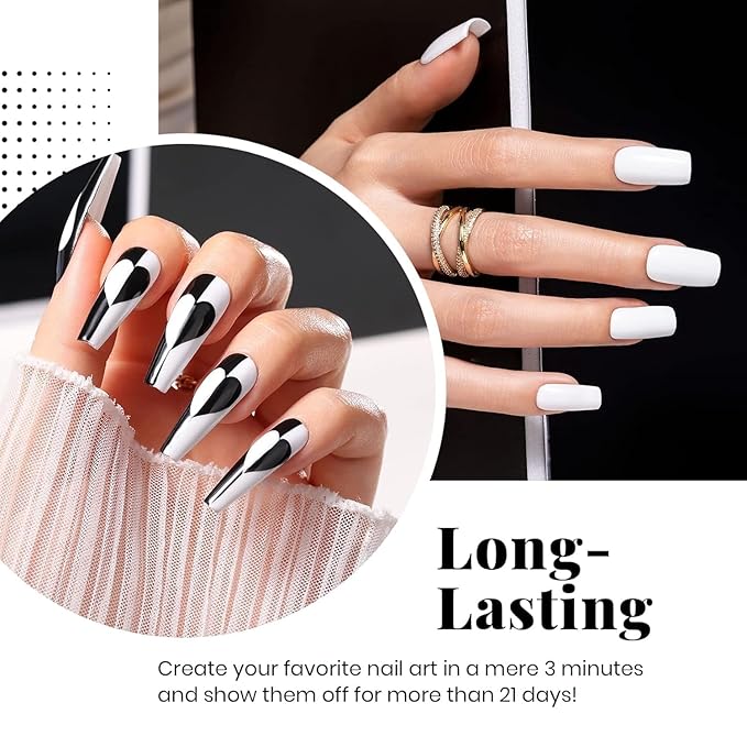 Beetles Gel Nail Polish Set - 4Pcs White Black Gel Polish Set with No Wipe Top & Base Coat Nail Polish Set Soak Off UV LED Lamp Manicure Salon DIY Home Valentines Gifts for Her Women