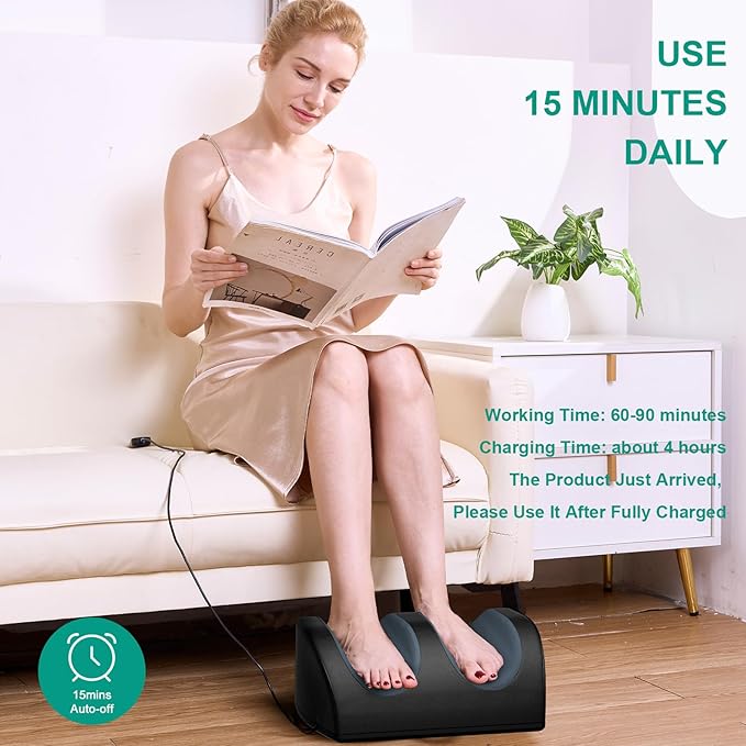 LINGTENG Rechargeable Foot Massager with Heat, Cordless Shiatsu Foot Massager for Cord Remote Control, Heated Massage with Roller, Portable for Home/Office Use, Dad Gifts, Mom Gifts