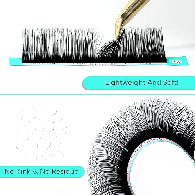 VAVALASH Cashmere Eyelash Extensions 0.03/0.05/0.07/0.15 Premium Lashes B L J Curl Volume Lash Extensions, Soft Super Matte Black Professional Lashes Extension Tray Supplies (0.15-J-8-15MM)