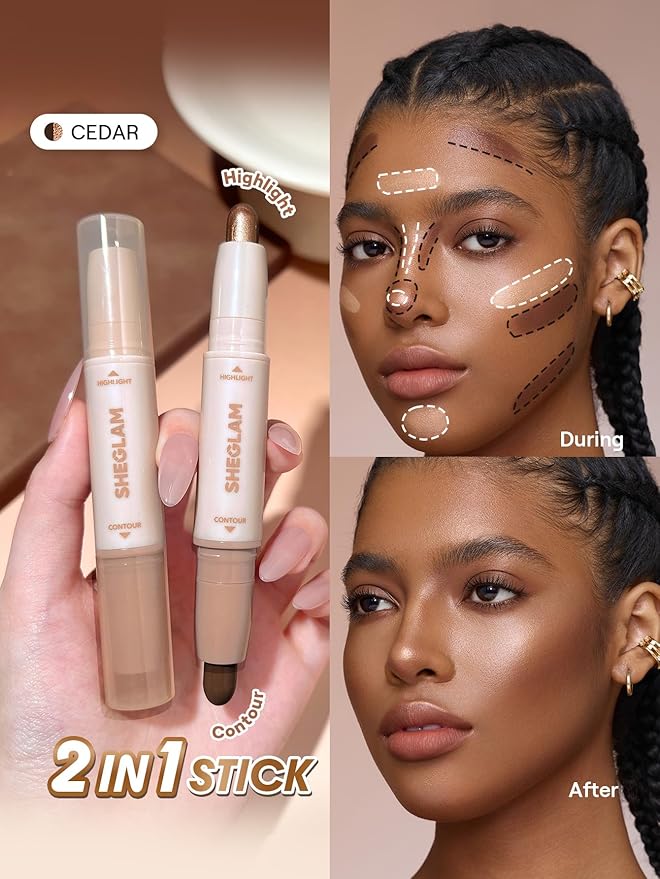 SHEGLAM 2-in-1 Contour & Highlight Stick Cream Waterproof Contour Stick-Cedar