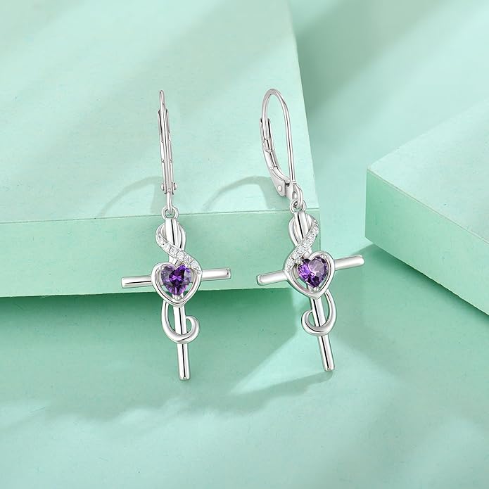 Starchenie Women's Note Cross Earrings Sterling Silver Treble Clef Leverback Earring Music Note Jewelry for Music Lover