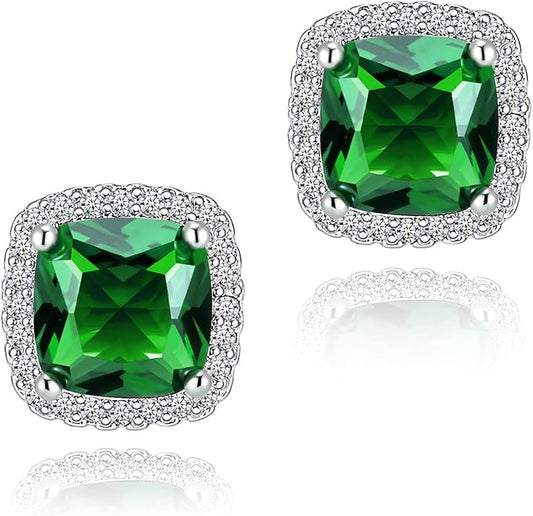 YOMELA Cubic Zirconia Earrings Studs, Halo CZ Birthstone Simulated Diamond Stud Earrings for Women