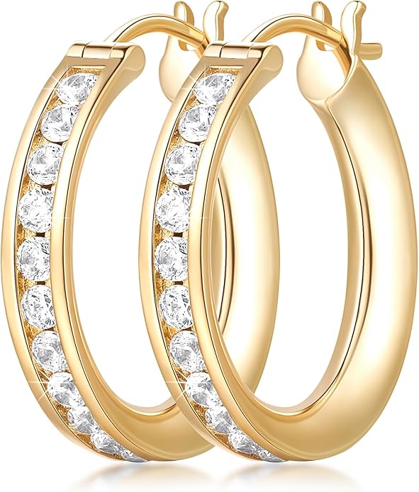 Fanglcy Gold Hoop Earrings 14K Gold Hoop Earrings for Women Comfortable Womens Earring Radiant Cubic Zirconia Hypoallergenic Lightweight Hoops Earring for Women 20mm
