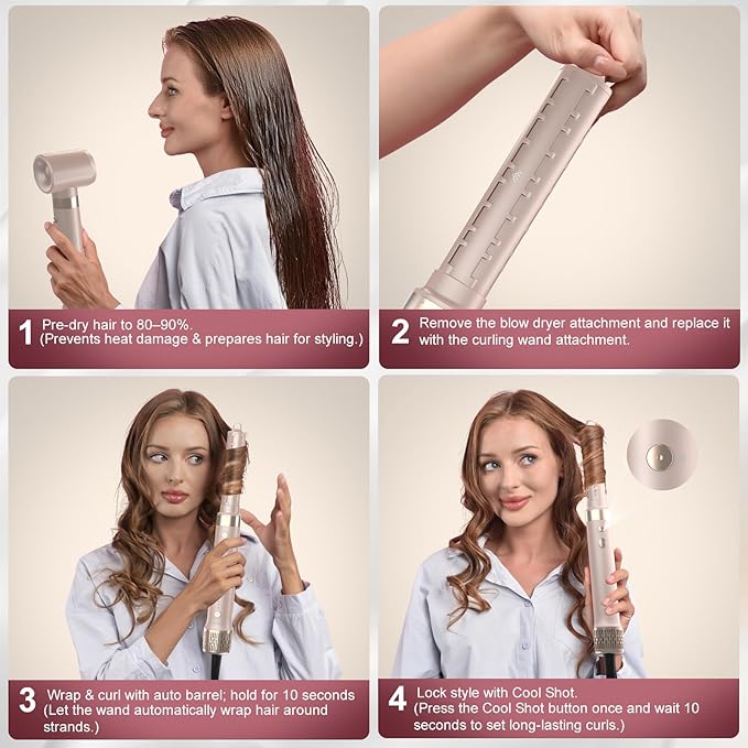 Mythsight StyleVibe 6-in-1 Air Styler, Hair Dryer & Blow Dryer Brush with Travel Case - Auto Wrap Curls (L/R), Fast Drying, Thermal Round Brush for Smooth Blowouts & Frizz-Free Volume, No Heat Damage