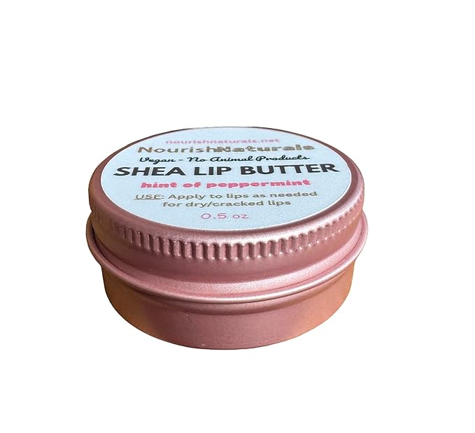 Shea Lip Butter - All Natural 4 Ingredient Lip Balm - for dry cracked lips, travel sized, ultra moisturizing vegan lip balm, for long lasting hydration & lip repair, scented w/Peppermint oil