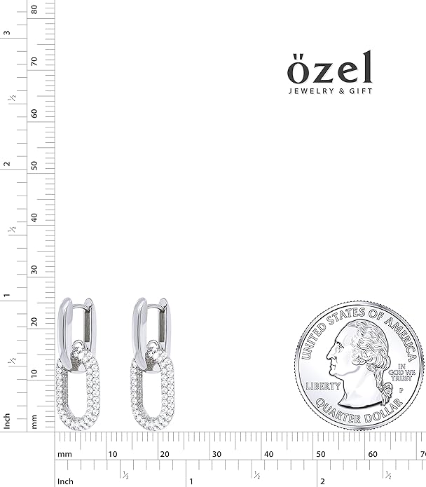 OZEL 14K Gold & Silver Plated Paperclip Chain Earrings with Cubic Zirconia – Dangle, Hoop, Huggie, Stud Styles – Women’s Fashion Jewelry Gift