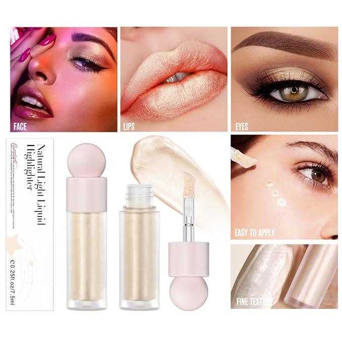 Liquid Highlighter Makeup Face Highlighters & Luminizers, Highlighters Makeup for Long Lasting Shimmer Natural Glow, Body Highlighter Easy to Apply with Cushion Applicator (#1 Moonlight)