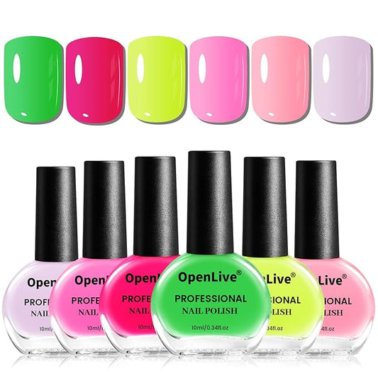 OpenLive 10ml Nail Polish Set 6 Colors Green Color Rose Red Light Pink Yellow All Seasons Neutral Color Quick Dry Nail Polish Set for Women Salon DIY Nail Art