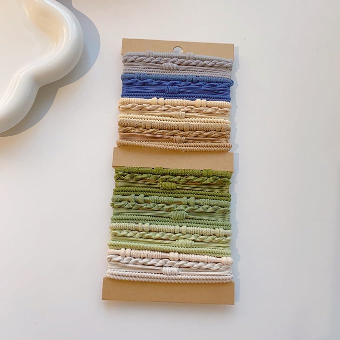 Multistyle Hair Ties Set: Gentle High Elasticity Ponytail Scrunchie Bracelet for Women (31-Bamboo Green Set:32, One Size)