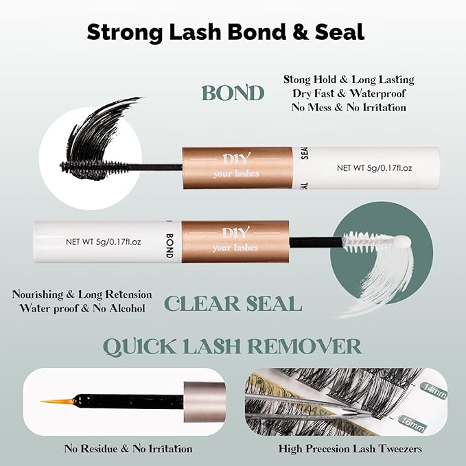 Lash Clusters Kit 320PCS 11-20MM 40D 50D 100D Thick Volume Cluster Eyelash Extensions Natural Volume Lashes D Curly Eyelashes DIY Lash Extension Kit with Lash Bond + Seal + Remover + Tweezers-3