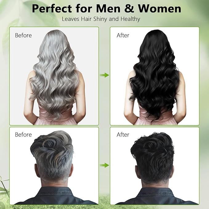 Vireo Color Black Hair Dye Shampoo for Women & Men, 15 Min Gray Coverage, 3 in 1 Semi-Permanent Color with Natural Herbal Ingredients