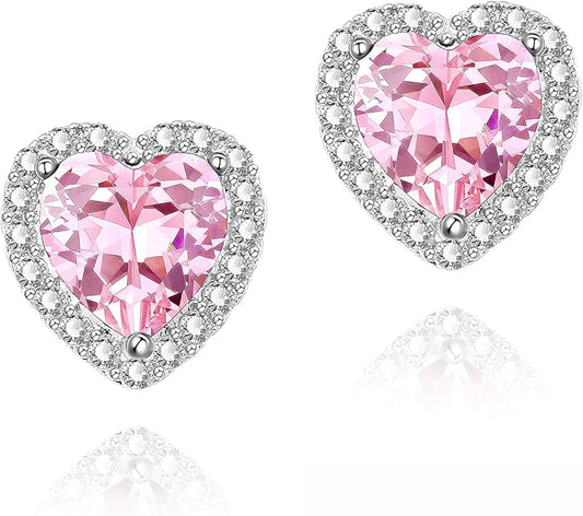 YOMELA Cubic Zirconia Earrings Studs, Halo CZ Birthstone Simulated Diamond Stud Earrings for Women