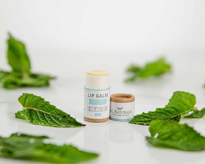 J&L Naturals Sustainable Lip Balm | Organic Ingredients, 100% Natural, Eco-Friendly | Cruelty Free, Vegan, Paraben Free, Silicone Free (Peppermint & Eucalyptus, 5-Piece Bundle)