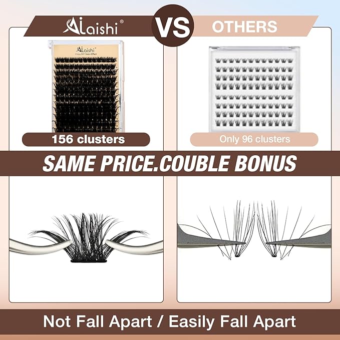 AILAISHI Lash Clusters Kit, DIY Cluster Eyelash Extensions 10‑20mm, 150D, 156pcs Fluffy D Curl Natural Lashes with Bond & Seal,Remover,Tweezers – Fake Cat Eye Individual Clusters