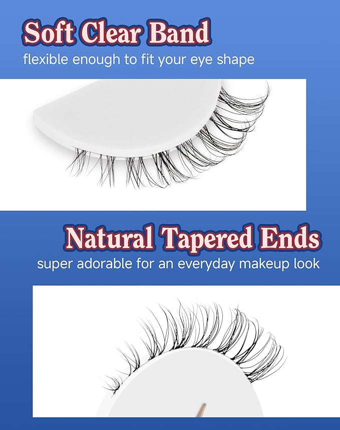 Short Lashes Natural Look Wispy False Eyelashes Flared Strip Eyelash Small Lash Fluffy Clear Band 7 Pairs C21