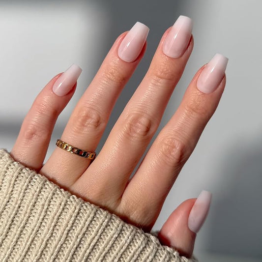 Glamnetic Press On Nails - Blush Dream | Medium Coffin Pink Fake Nails, Salon Quality Milky Nails | 15 Sizes - 30 Nail Kit with Glue