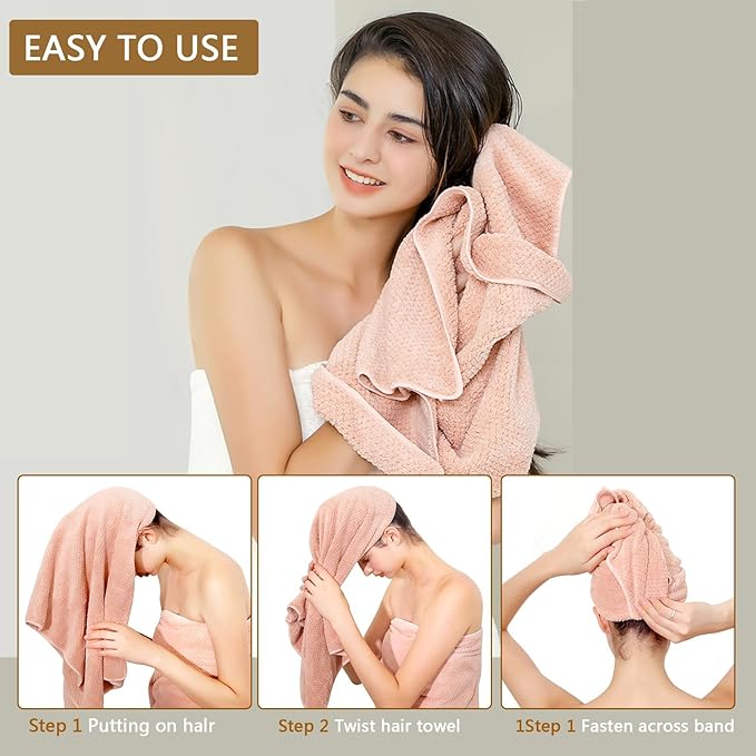 Laojbaba Microfiber Hair Towel Quick Dry Hair Towel Hair Drying Towels Suitable for All Kinds of Hair Ultra Absorbent Long and Thick Hair 24X48inch Blue (1pcs)