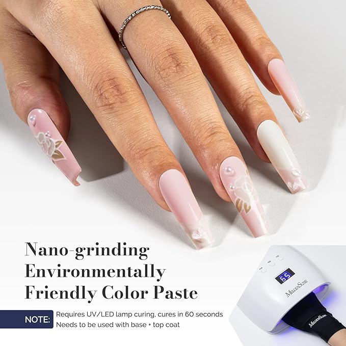 MelodySusie Fleurwee Plant Based Gel Nail Polish, 2 Pcs Hema Free Gel Polish, Light Pink and White Nail Polish 21 Non Toxic Long Lasting Nail Art Salon DIY Manicure at Home Gift for Women