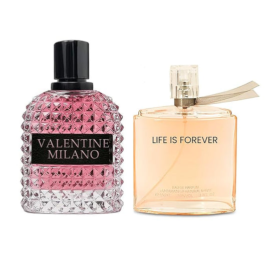 AFLUXE Women's Perfume Combo Set Milano Women&Life is Forever Floral Fruity Fragrance Eau De Parfum Elegant 100ml Bottle Natural Spray Each for Daily Used