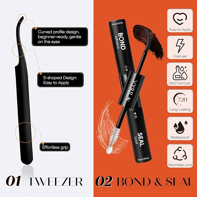 Lash Clusters Kit-VYRILA 0.07mm Wispy 8-14mix C Curl Eyelash Clusters with Lash Bond and Seal Waterproof, Eyelash Tweezers (30P+S05 KIT 192pcs-8-14mix)