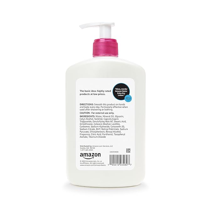 Amazon Basics Body Lotion for Extra-Dry Skin with Vitamins B5 & E, Clean Scent, 16 fl oz, Pack of 3 (Previously Solimo)