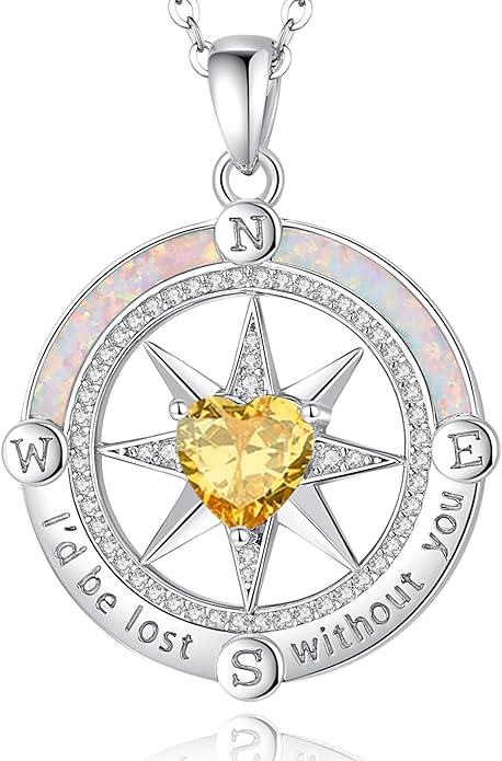 FANCIME Compass Necklace for Women Sterling Silver Compass Jewelry Opal Pendant Fine Jewelry Gemstone Birthday Christmas Gifts for Wife