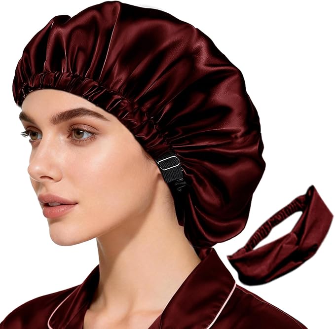 2Pcs Satin Bonnet Silky Bonnets Hair Bonnet For Sleeping Double Layer Curly Hair Sleep Cap Womens Silk Night Hats