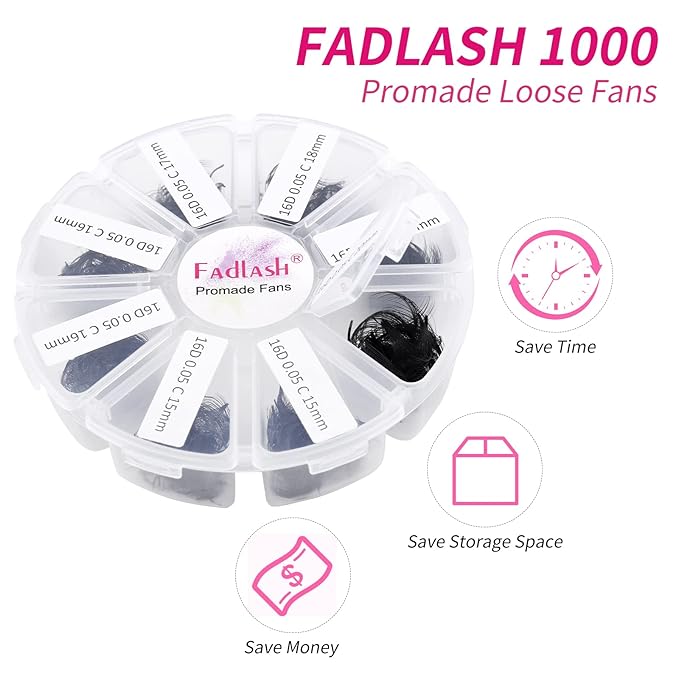 Lash Extension 1000pcs Mixed Premade Fans Eyelash Extensions D Curl Promades Eyelash Volume Lash Extensions Loose Fans Pre Made Volume Lashes Pointed Base (16D-0.05D, 15-20mm)