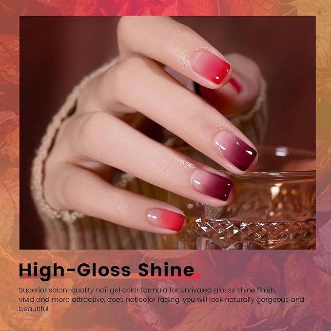 RARJSM Fall Jelly Gel Nail Polish Set 6pcs Clear Crytal Glass Orange Burgundy Red Gray Mauve Brown Series Transparent Sheer Amber Gel Varnish LED UV Curing Requires Soak off Autumn French Manicure