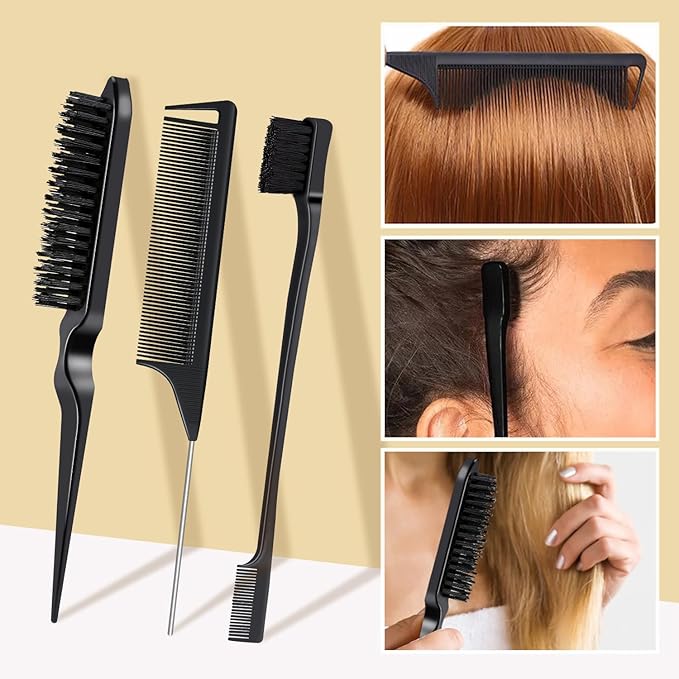 5 Packs Set Hair Wax Stick，Hair Finishing Stick and Edge Brush Rat Tail Comb Bristle Hair Brush，Slick Stick for Hair Non-greasy Styling Hair Pomade Stick，Hair Bun Hair Accessories for Women Grils