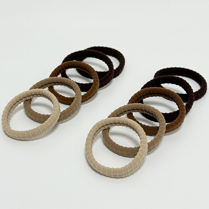 Jseng 10Packs Seamless Hair Ties for Women - Soft No Damage Elastic Hair Accessories for Thick Curly Hair - Neutral Brown