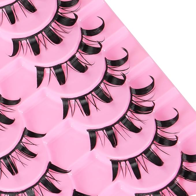 outopen 10 Pairs Doll Manga Lashes Japanese Lashes Spiky Anime Manhua Lash Wet Look Manga Eyelashes Cosplay Makeup False Eyelashes(Wet Doll Eye 10-16 MM)