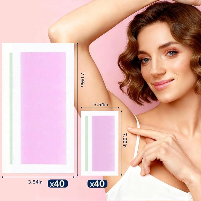 80PCS Wax Strips for Face Hair Removal,Body Waxing Kit for Women,Suitable for Face,Body,Legs, and Bikini Zone.Lncludes 40 Body+40 Facial Waxing Strips