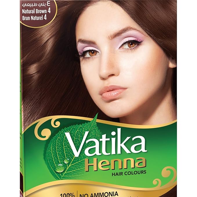 Vatika Naturals Permanent Hair Dye Natural Brown – Ammonia-Free With Natural Henna, Grey Coverage, Nourishing Herbal Blend, Long-Lasting Hair Color for Soft, Shiny Results – 6 Sachets X 10g