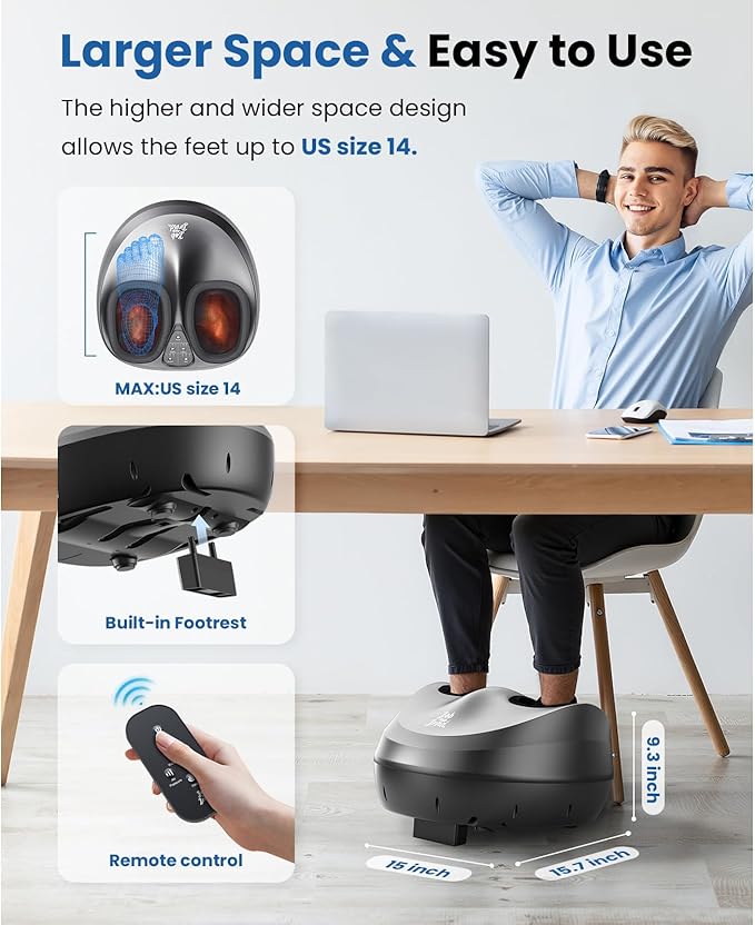 BOB AND BRAD Foot Massager Machine with Heat and Remote, Fits up to Size 14, FSA Eligible HSA Shiatsu Deep Kneading Foot Massager for Plantar Fasciitis and Neuropathy, Christmas Gifts for Women Men
