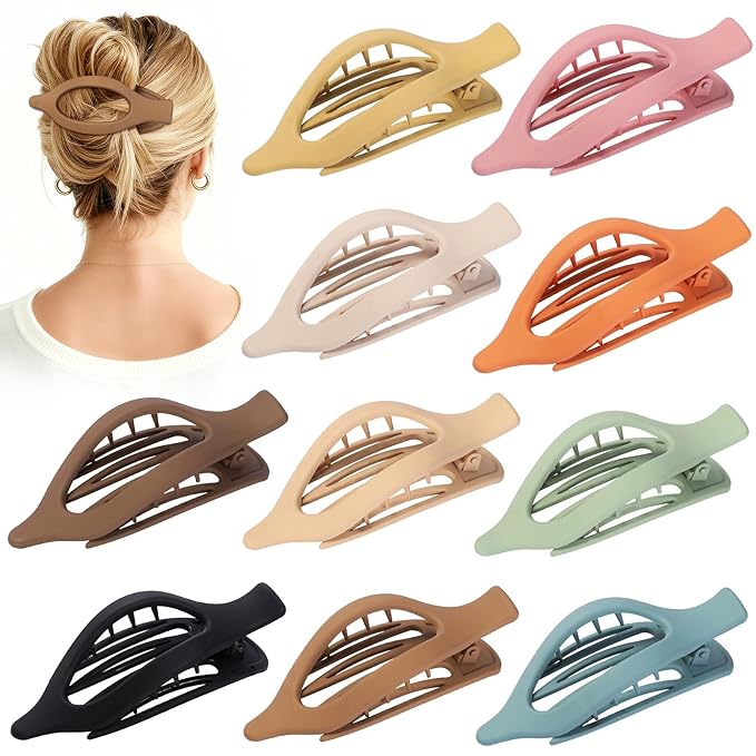 10 Pcs Flat Hair Clips for Women French Concord Claw Clips for Thick and Thin Hair Claw Clips Duck Billed Barrettes Hair Accessories for Women and Girls (Brown Light Colorful)