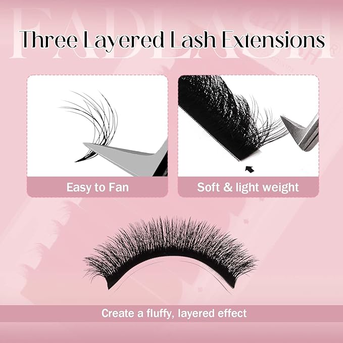 FADLASH Fluffy Easy Fan Lash Extension 3D Effect Rapid Volume Three Layers Easy Fan 2D~10D Eyelash Extensions Automatic Blooming Easy Fan Lashes D Curl (0.05D 9-13mm Mixed)