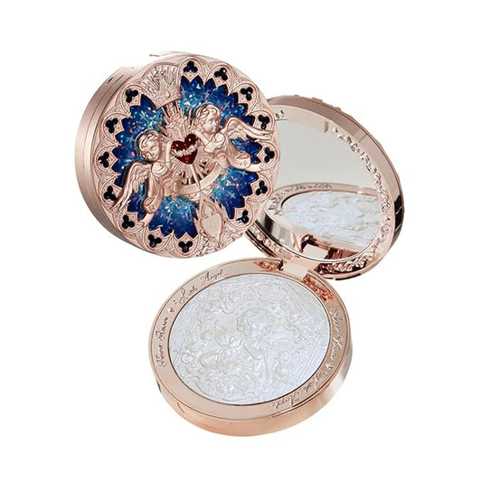 Flower Knows Little Angel Embossed Highlighter - Cool Starlight Highlighter Powder,Long-Lasting Ethereal Starry Glow,Cool Blue-Purple & White Pearl Shimmer,Galaxy-Inspired(L04 Moon River)