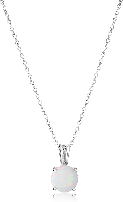 Amazon Essentials Sterling Silver Round Cut Birthstone Pendant Necklace 18"