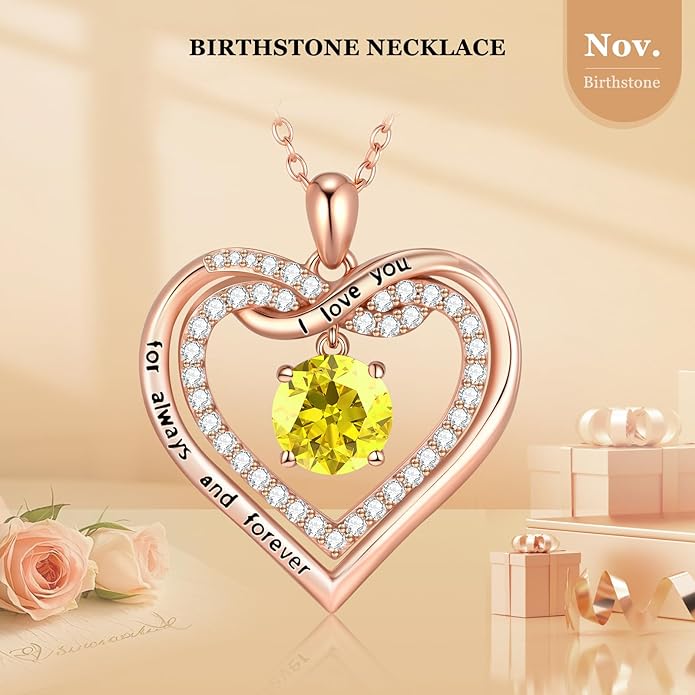 G&GEMSJEW Infinity Heart Birthstone Necklaces for Women, 925 Sterling Silver Jewelry, Pendant Heart Necklaces Birthday Anniversary Christmas Gift for Women Wife Mom Girlfriend Lady