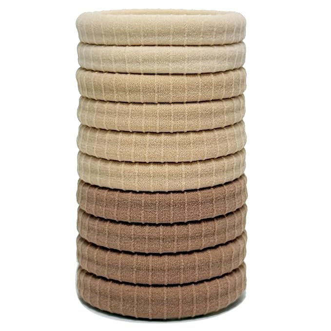 Jseng 10Packs Seamless Hair Ties for Women - Soft No Damage Elastic Hair Accessories for Thick Curly Hair - Neutral Khaki
