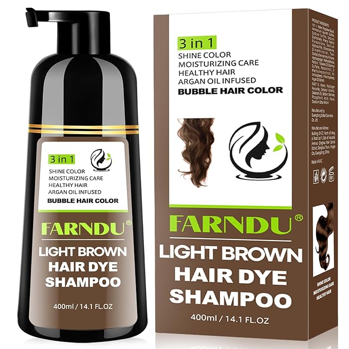 Farndu Light Brown Hair Dye Shampoo, 3 in 1 Instant Hair Color with 15 Min Gray Coverage, Natural Semi-Permanent Herbal Shampoo for Men & Women