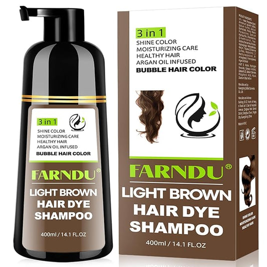 Farndu Light Brown Hair Dye Shampoo, 3 in 1 Instant Hair Color with 15 Min Gray Coverage, Natural Semi-Permanent Herbal Shampoo for Men & Women